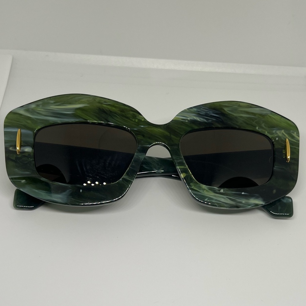 Loewe Green Tortoiseshell Rectangular Sunglasses - image 2